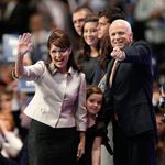 Palin and John McCain wave to the crowd